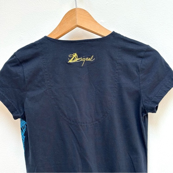 Desigual Y2K Sharkbite Hem Graphic Print Embellished Tunic Top Navy EU S US XS - Picture 7 of 11